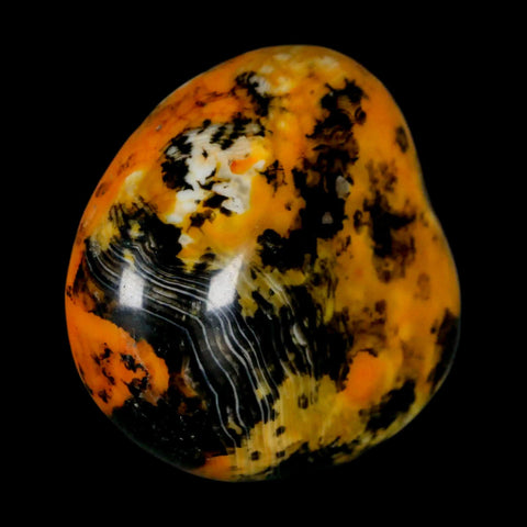 1.9" Polished Yellow Orange Silk Banded Agate Chalcedony Mineral Palm Stone - Fossil Age Minerals