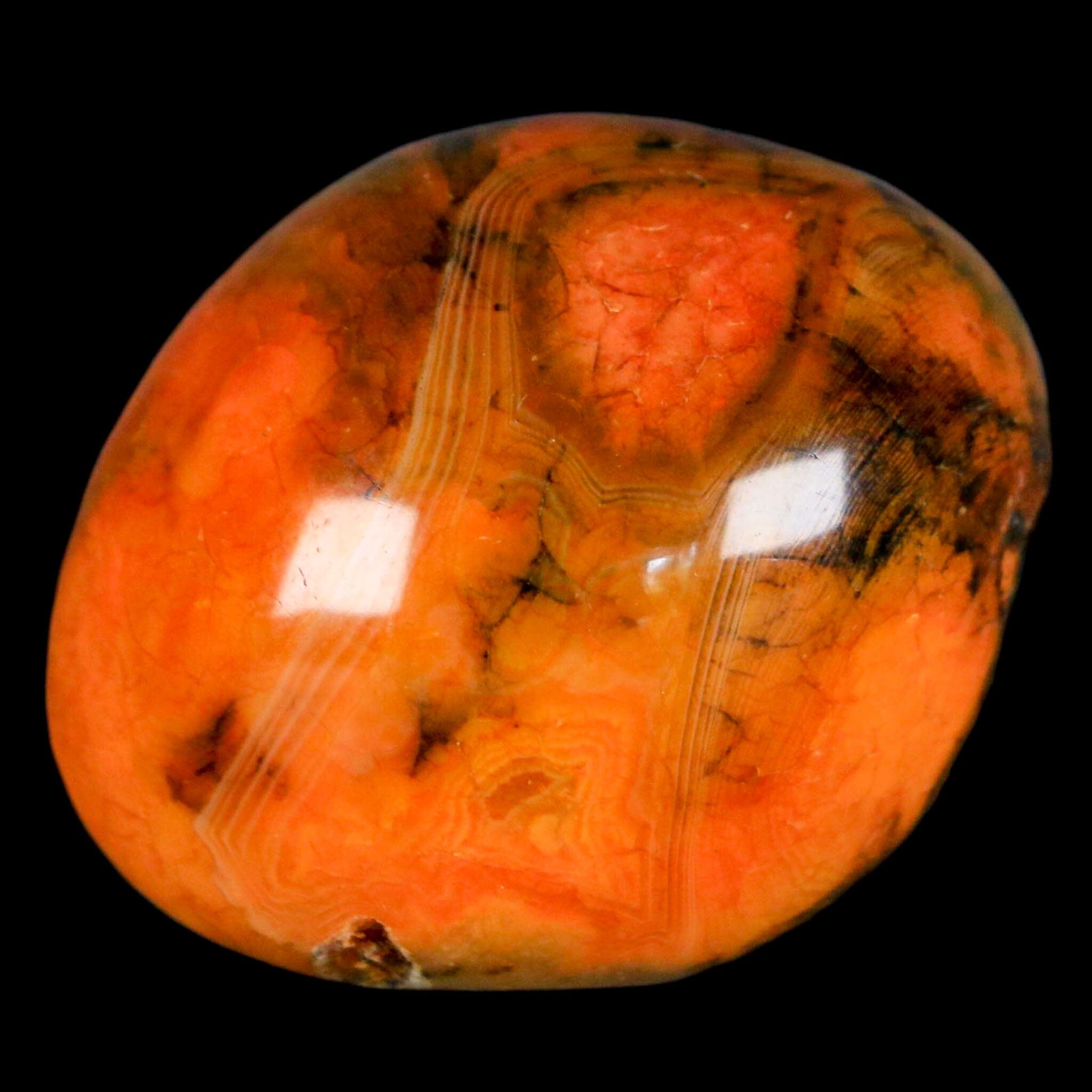 1.6" Polished Yellow Orange Silk Banded Agate Chalcedony Mineral Palm Stone - Fossil Age Minerals