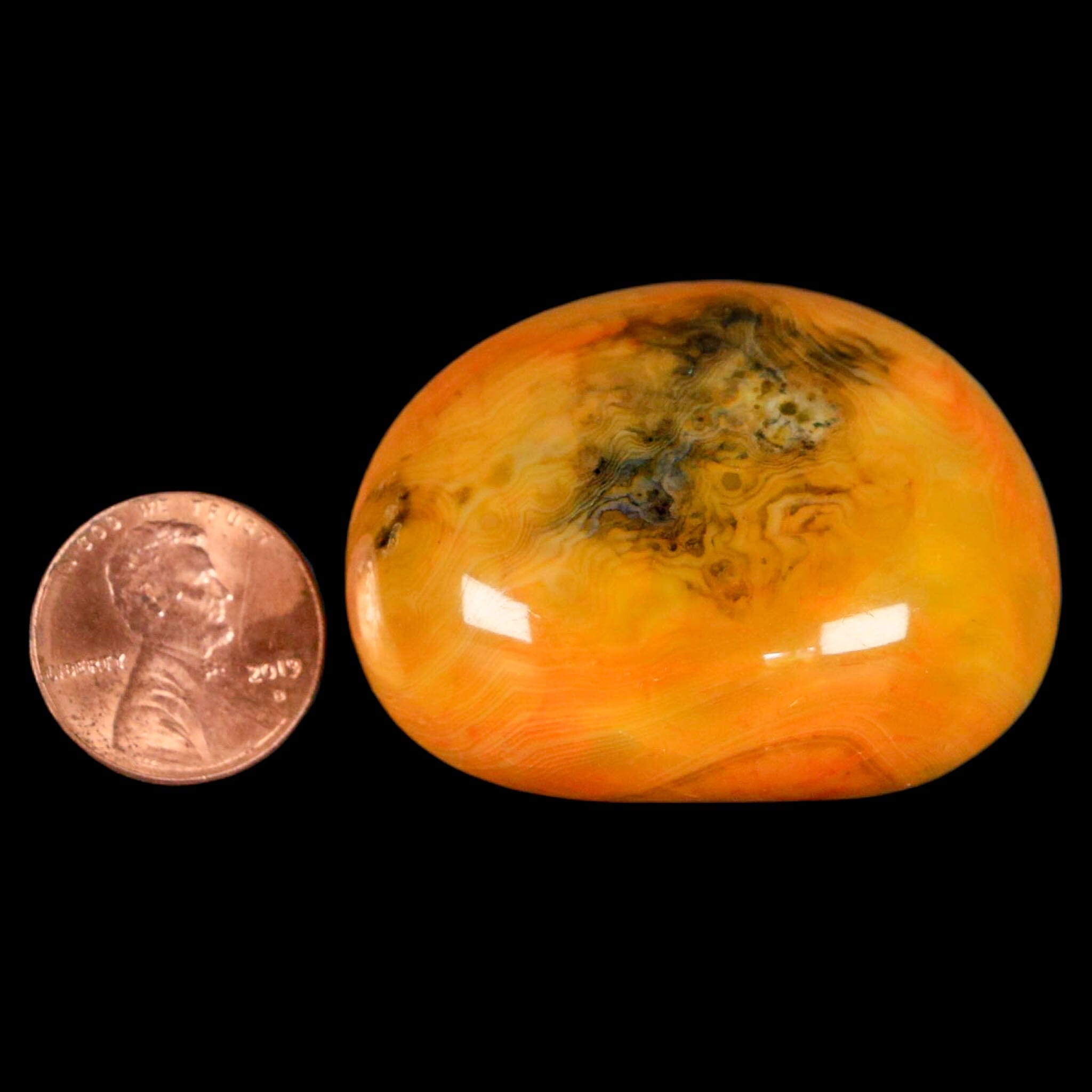 1.8" Polished Yellow Orange Silk Banded Agate Chalcedony Mineral Palm Stone - Fossil Age Minerals