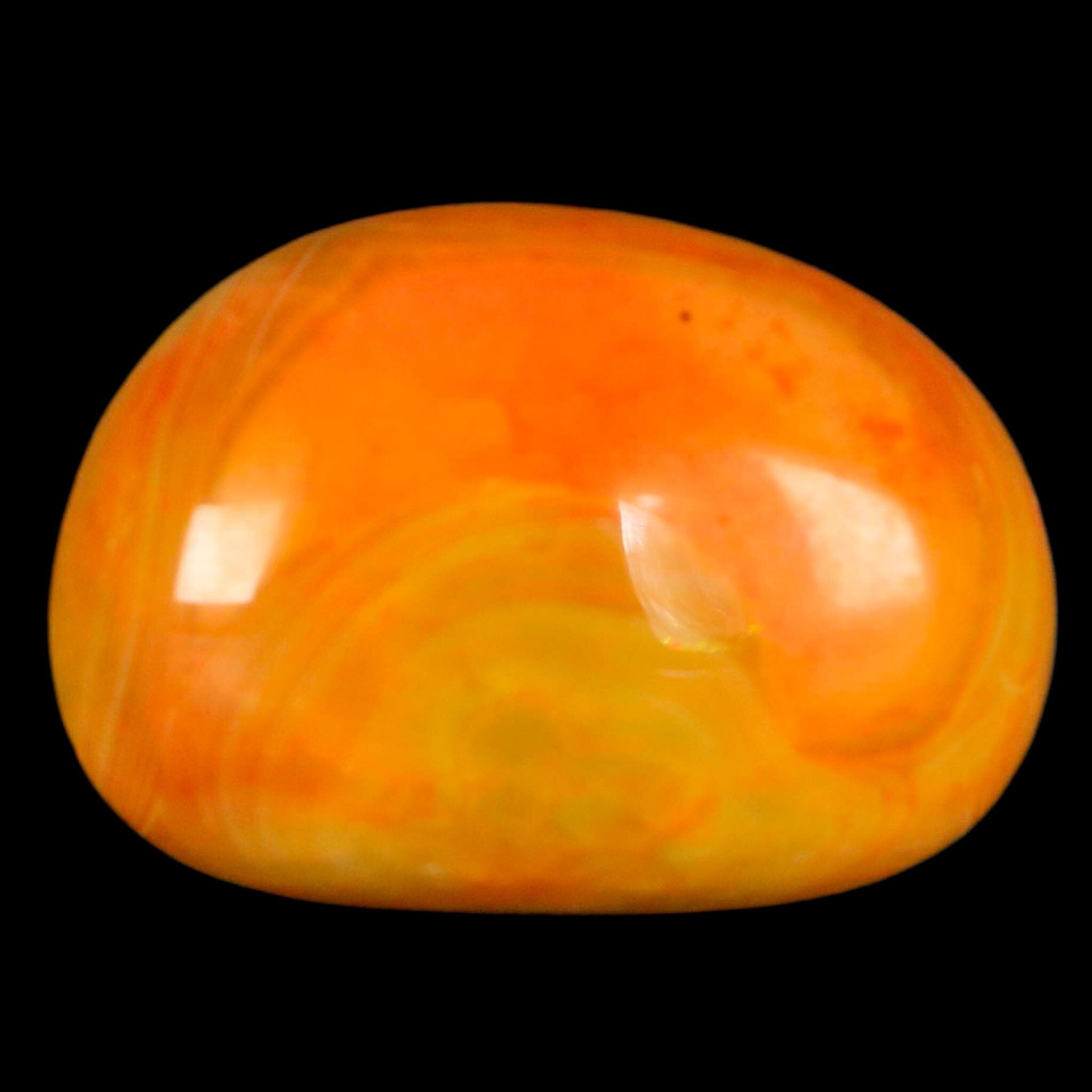 1.8" Polished Yellow Orange Silk Banded Agate Chalcedony Mineral Palm Stone - Fossil Age Minerals