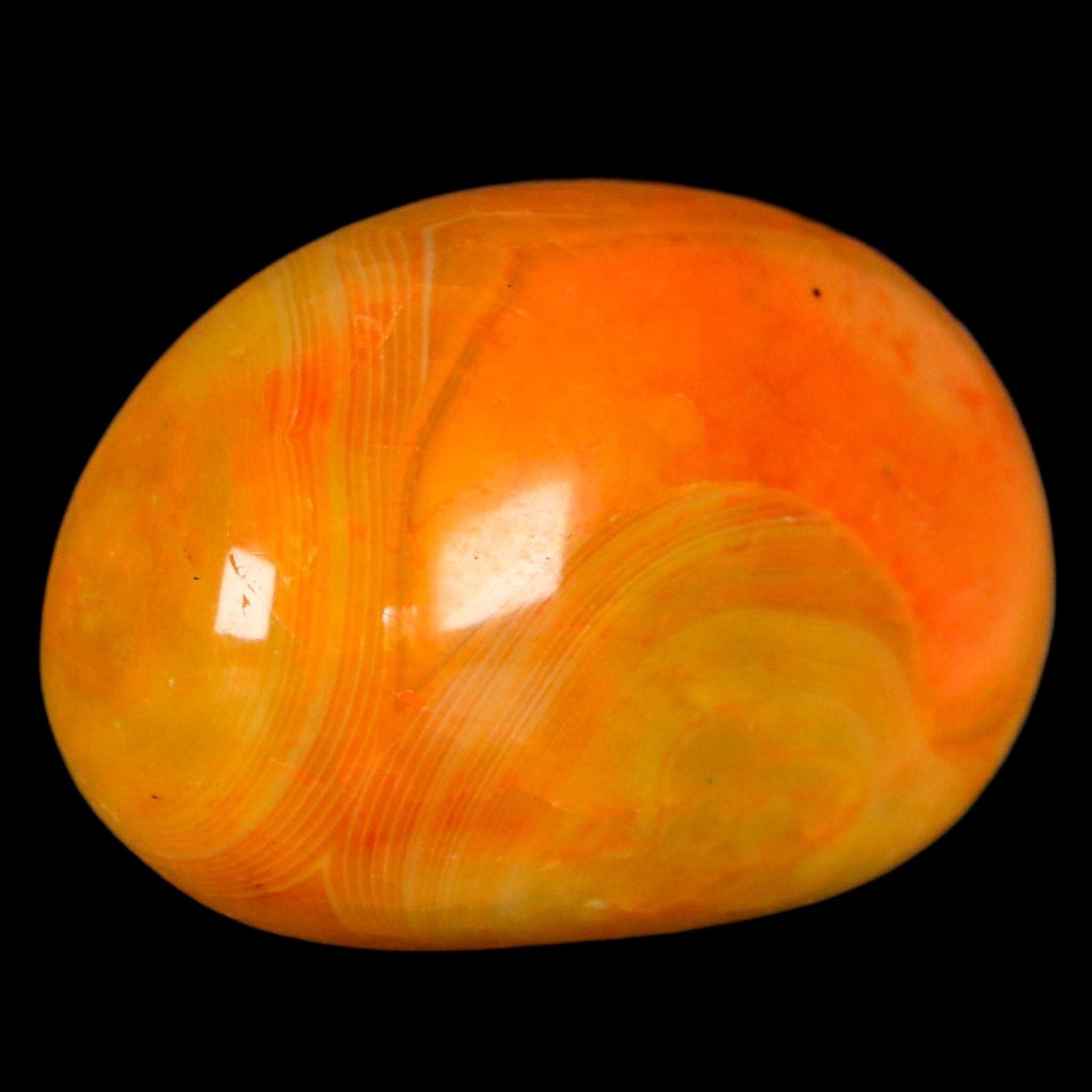 1.8" Polished Yellow Orange Silk Banded Agate Chalcedony Mineral Palm Stone - Fossil Age Minerals