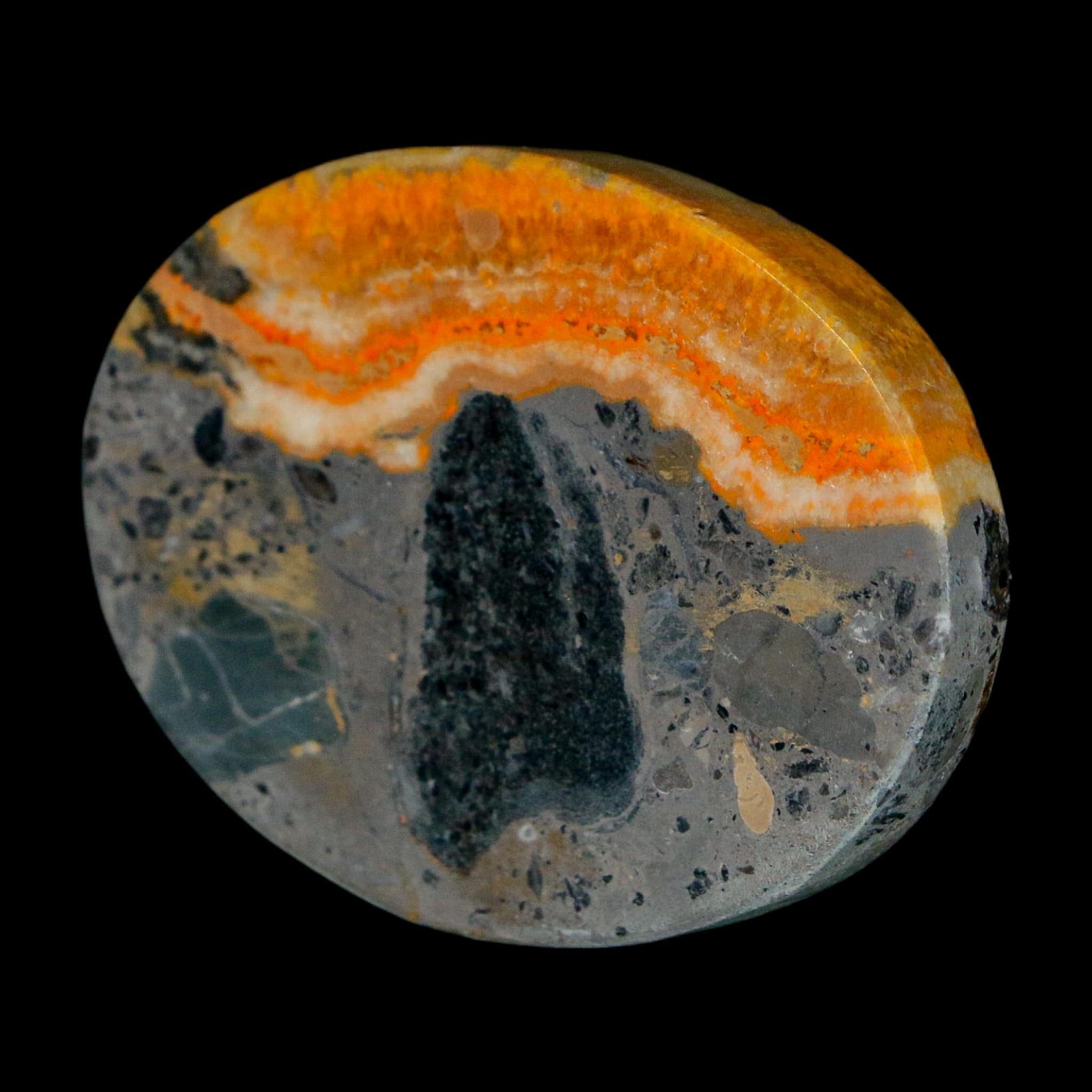 1.8" Bumblebee Jasper Natural Polished Mineral Palm Stone Java Indonesia - Fossil Age Minerals