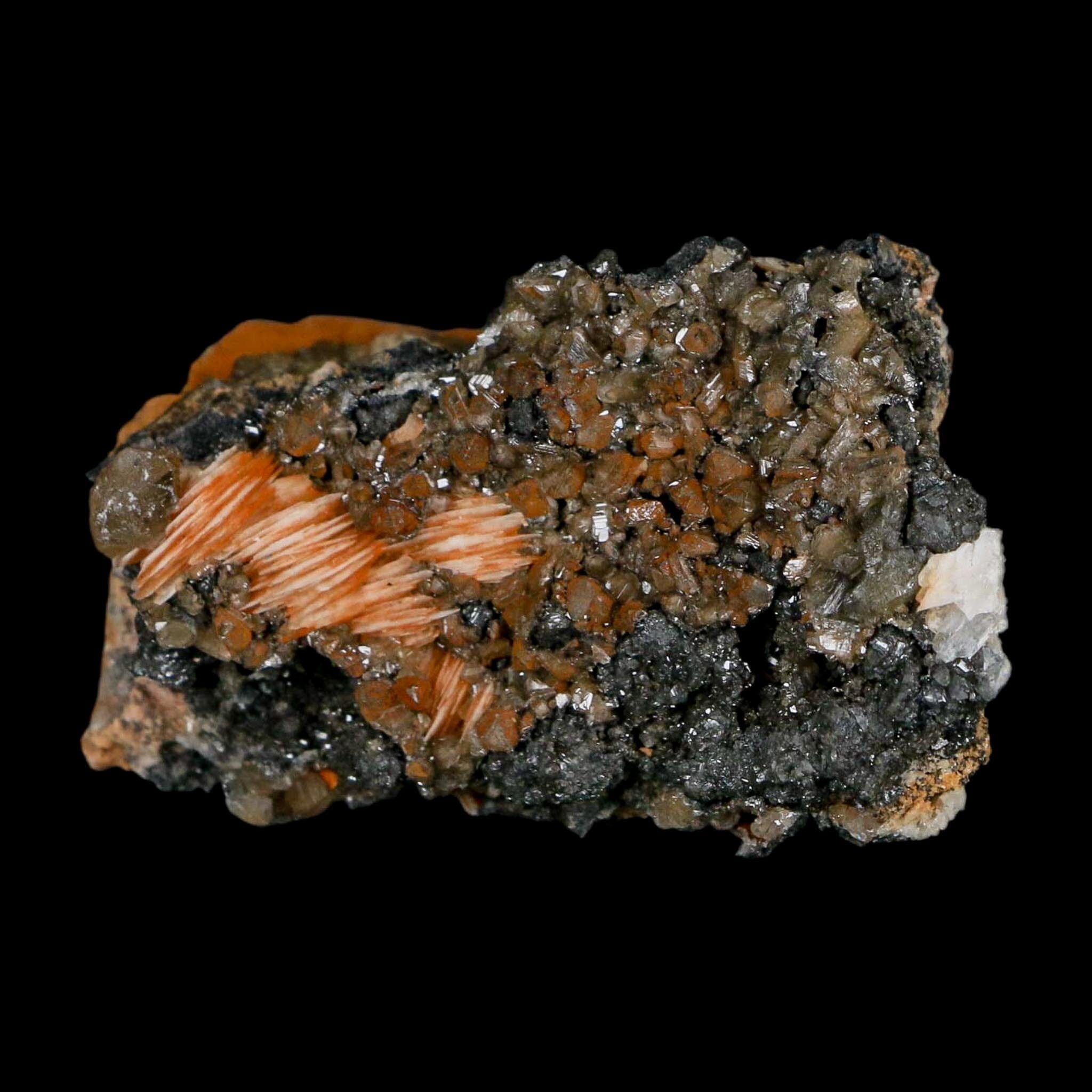 2.2" Sparkly Orange Barite Blades, Cerussite Crystals, Galena Crystal Mineral Morocco - Fossil Age Minerals