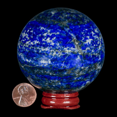 XL 66MM Natural Blue Lapis Lazuli Sphere Ball Orb Pyrite Crystal Calcite Stand - Fossil Age Minerals