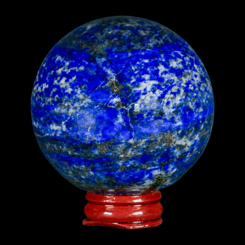 XL 66MM Natural Blue Lapis Lazuli Sphere Ball Orb Pyrite Crystal Calcite Stand - Fossil Age Minerals