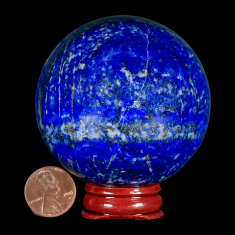 XL 63MM Natural Blue Lapis Lazuli Sphere Ball Orb Pyrite Crystal Calcite Stand - Fossil Age Minerals