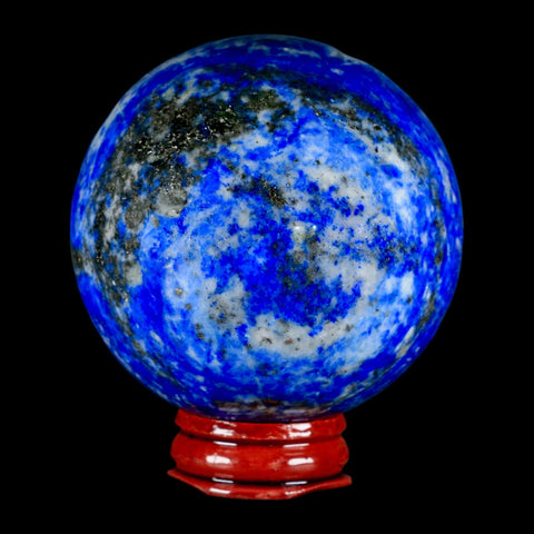 XL 63MM Natural Blue Lapis Lazuli Sphere Ball Orb Pyrite Crystal Calcite Stand - Fossil Age Minerals