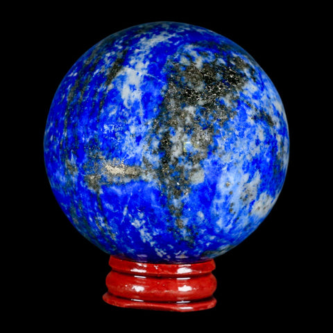 XL 63MM Natural Blue Lapis Lazuli Sphere Ball Orb Pyrite Crystal Calcite Stand - Fossil Age Minerals