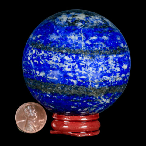 XL 63MM Natural Blue Lapis Lazuli Sphere Ball Orb Pyrite Crystal Calcite Stand - Fossil Age Minerals