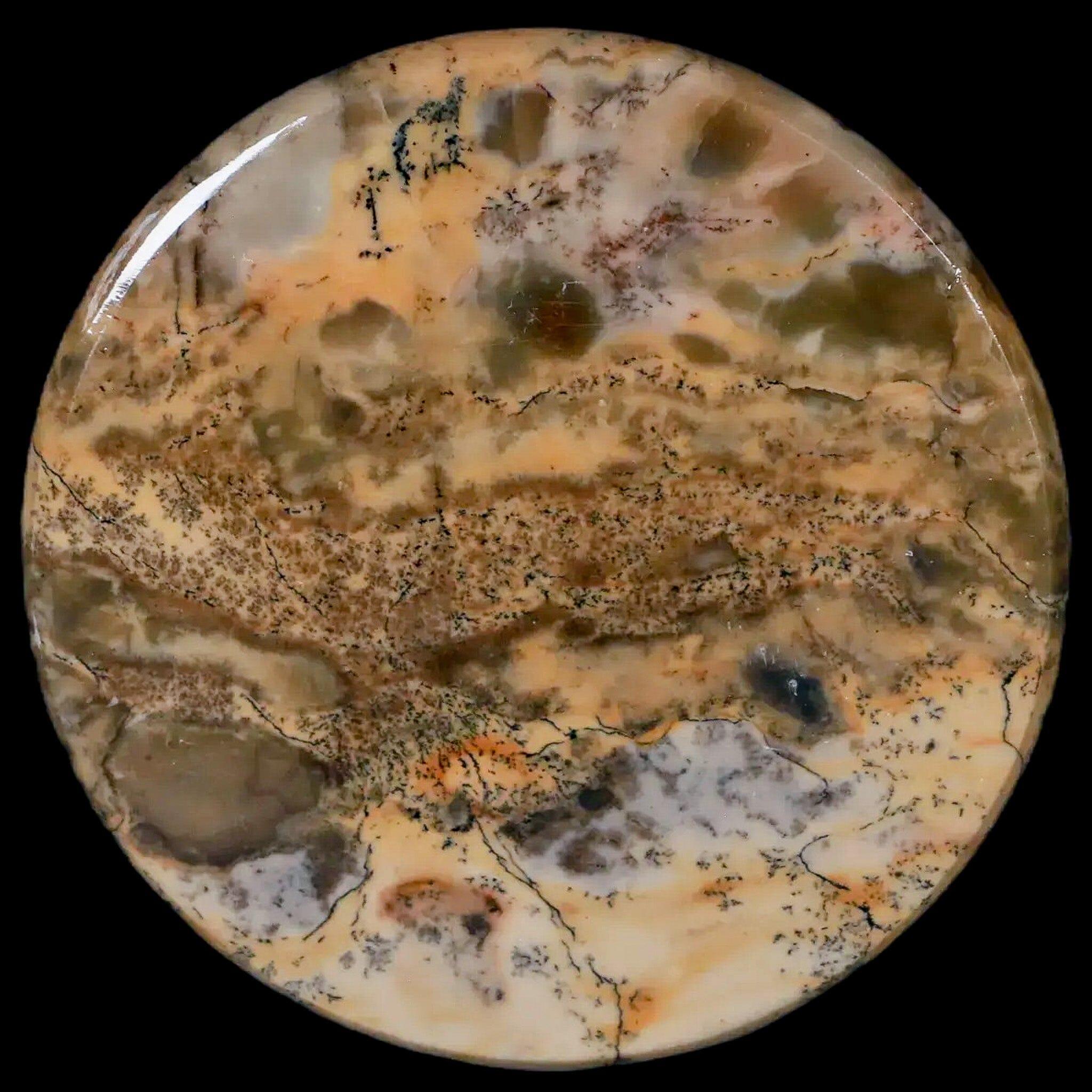 60MM Chinese Picture Jasper Mineral Specimen Round Polished Slab Liaoning, China - Fossil Age Minerals