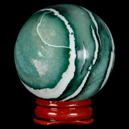 50MM Sardonyx Mineral Specimen Green And White Sphere Ball Orb Brazil Stand