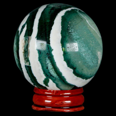 50MM Sardonyx Mineral Specimen Green And White Sphere Ball Orb Brazil Stand