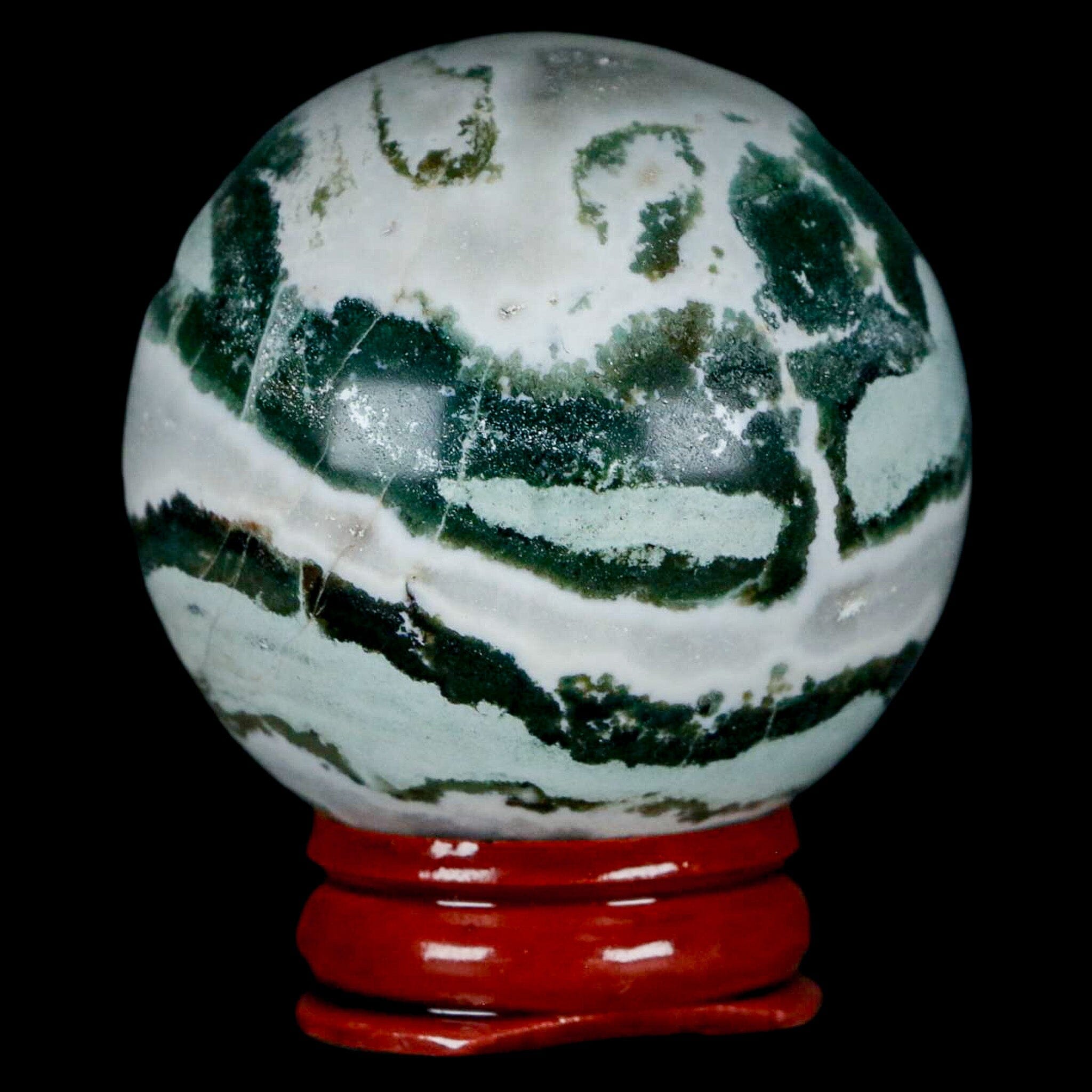 47MM Sardonyx Mineral Specimen Green White Sphere Ball Orb Brazil Stand - Fossil Age Minerals