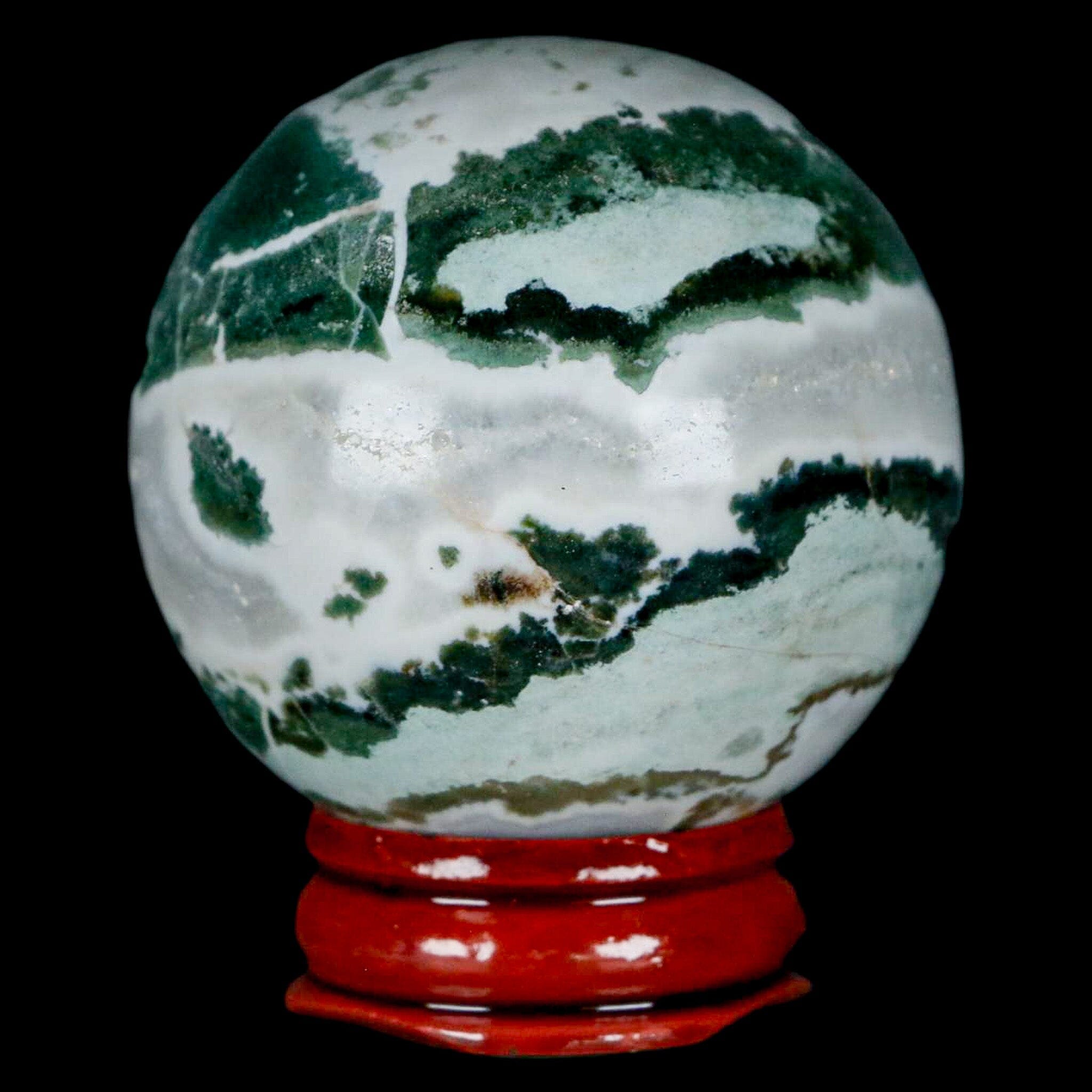 47MM Sardonyx Mineral Specimen Green White Sphere Ball Orb Brazil Stand - Fossil Age Minerals