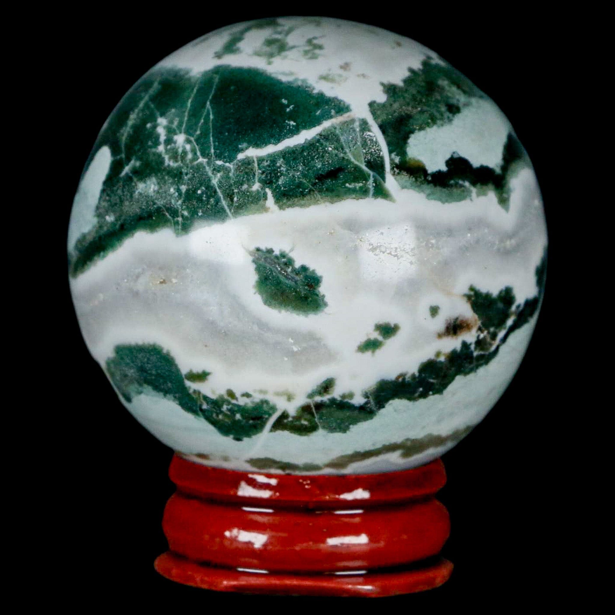 47MM Sardonyx Mineral Specimen Green White Sphere Ball Orb Brazil Stand - Fossil Age Minerals