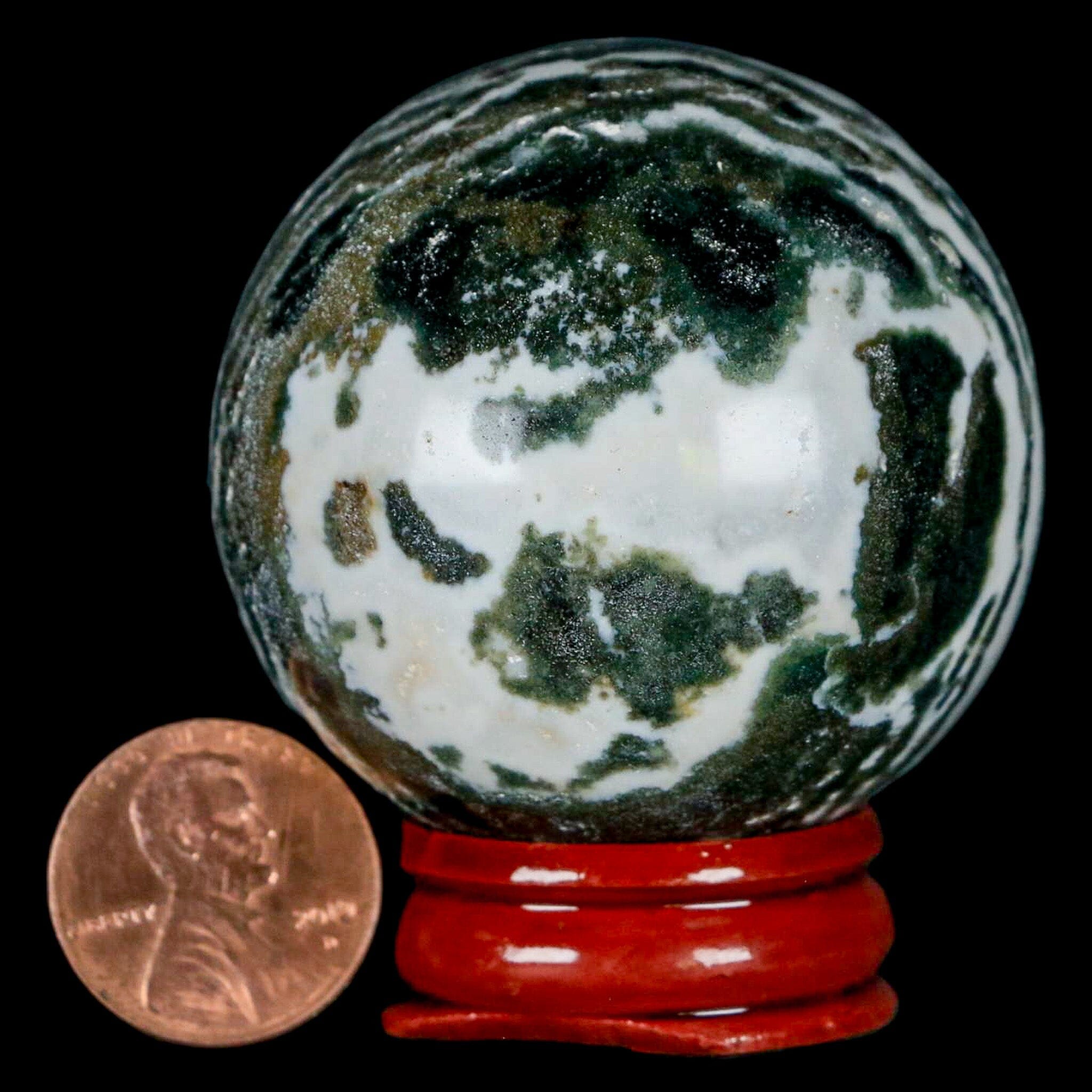 47MM Sardonyx Mineral Specimen Green White Sphere Ball Orb Brazil Stand - Fossil Age Minerals