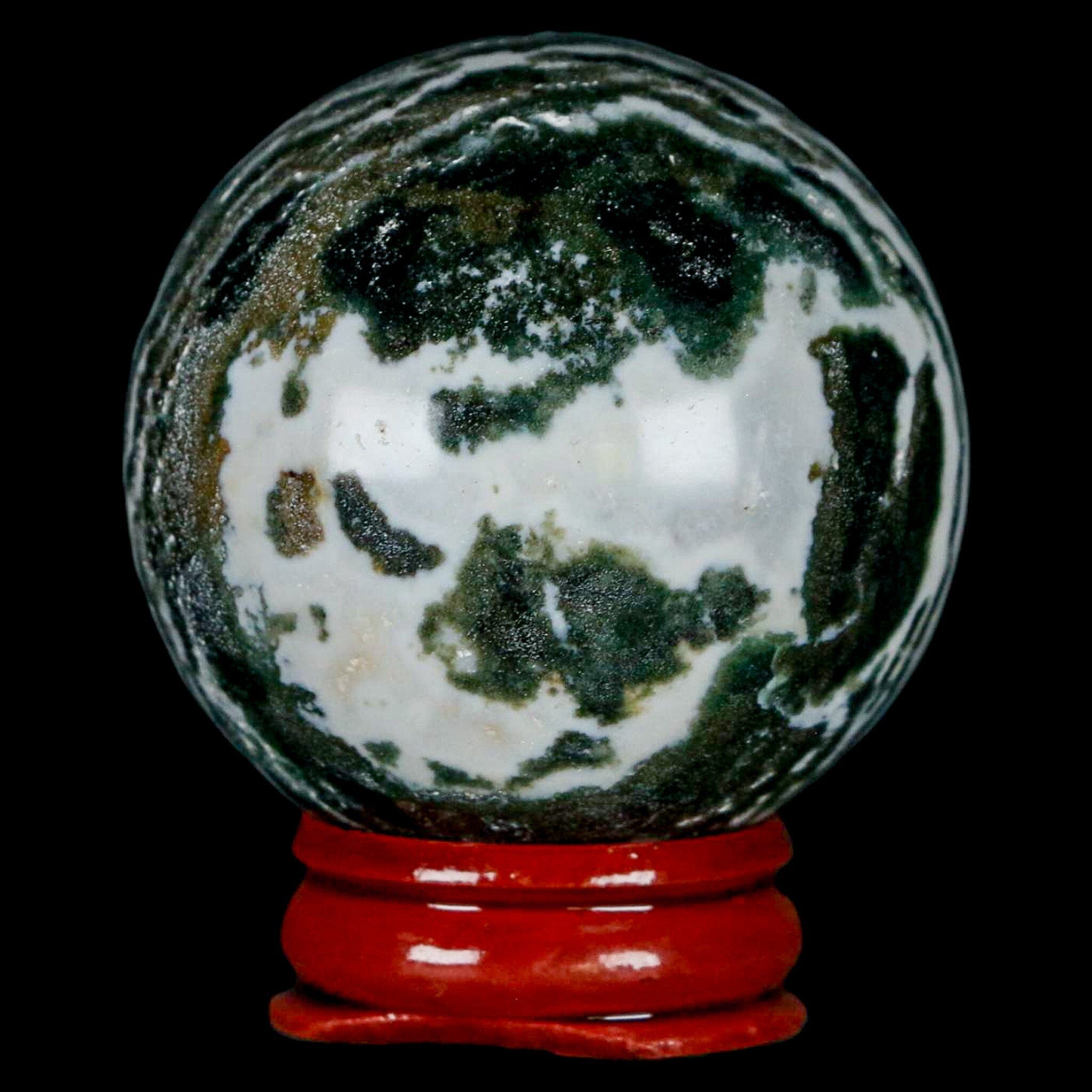 47MM Sardonyx Mineral Specimen Green White Sphere Ball Orb Brazil Stand - Fossil Age Minerals