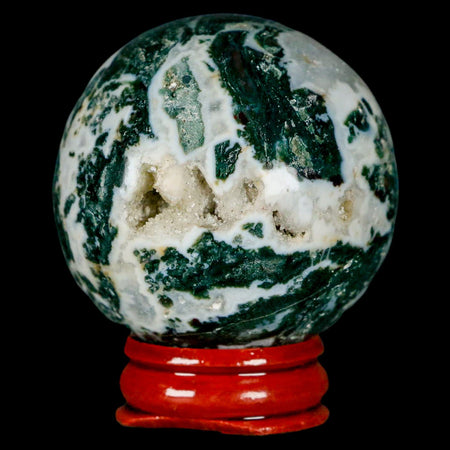 48MM Sardonyx Mineral Specimen Vug Green White Sphere Ball Orb Brazil Stand
