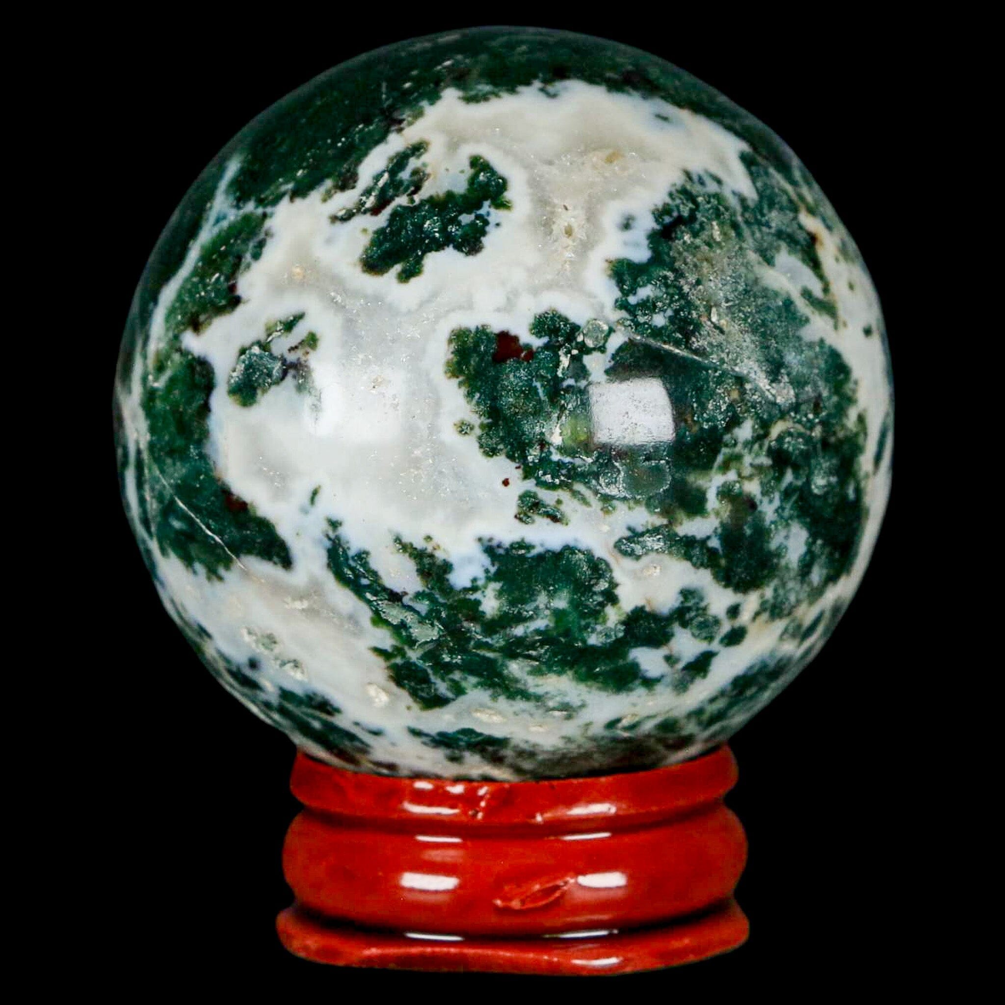 48MM Sardonyx Mineral Specimen Vug Green White Sphere Ball Orb Brazil Stand - Fossil Age Minerals