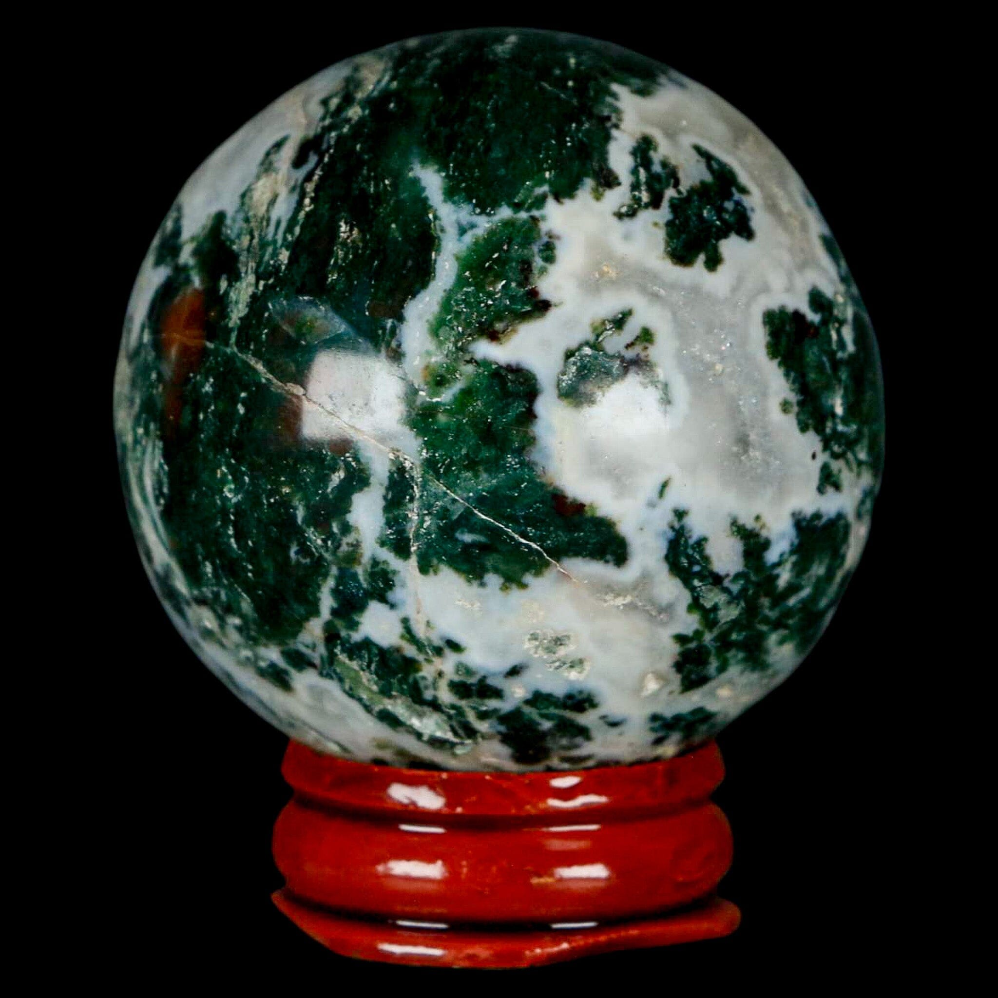 48MM Sardonyx Mineral Specimen Vug Green White Sphere Ball Orb Brazil Stand - Fossil Age Minerals