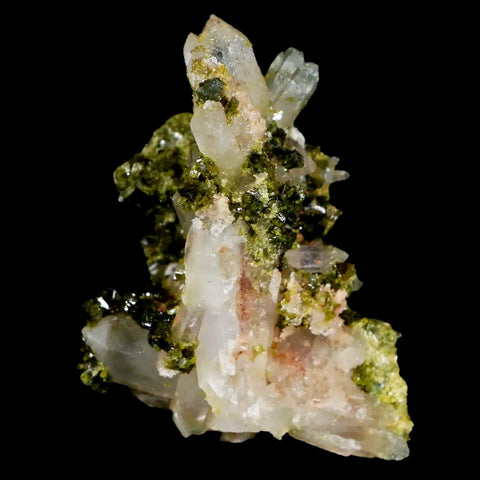 2.1" Rough Green Epidote Crystals On Quartz Cluster Specimen Imilchil, Morocco - Fossil Age Minerals