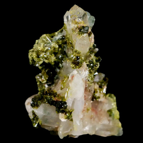 2.1" Rough Green Epidote Crystals On Quartz Cluster Specimen Imilchil, Morocco - Fossil Age Minerals