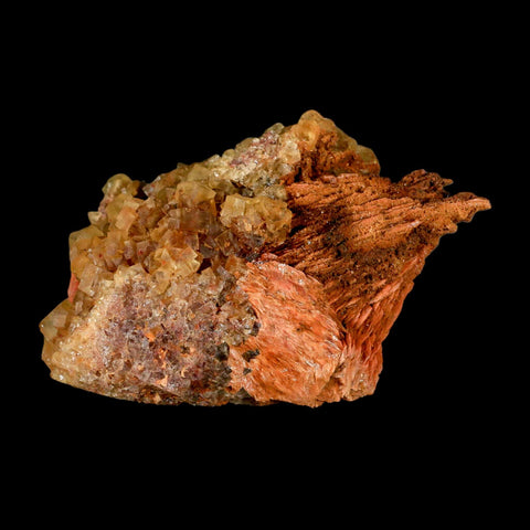 4.2" Yellow Fluorite on Orange Barite Blade Crystals Minerals Taouirirt Morocco - Fossil Age Minerals