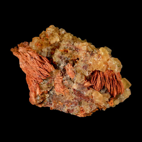 4.2" Yellow Fluorite on Orange Barite Blade Crystals Minerals Taouirirt Morocco - Fossil Age Minerals