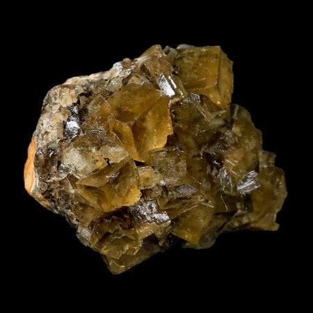4.2" Natural Yellow Fluorite Cube Crystals On Quartz Crystals Mineral Morocco