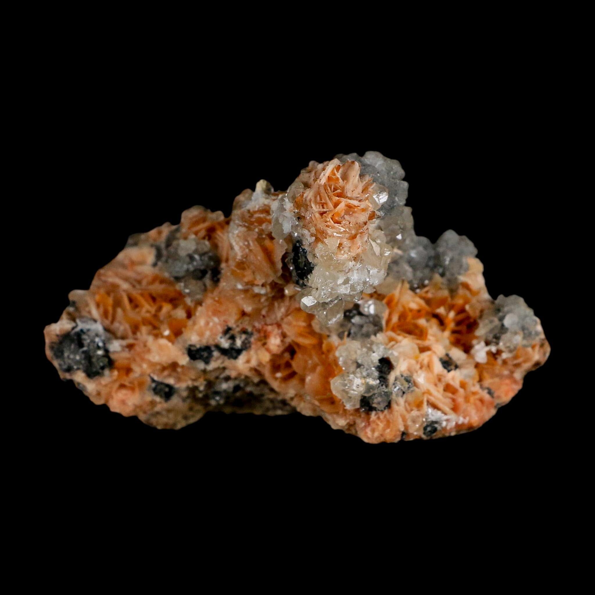 2.9" Sparkly Orange Barite Blades, Cerussite Crystals, Galena Crystal Mineral Morocco