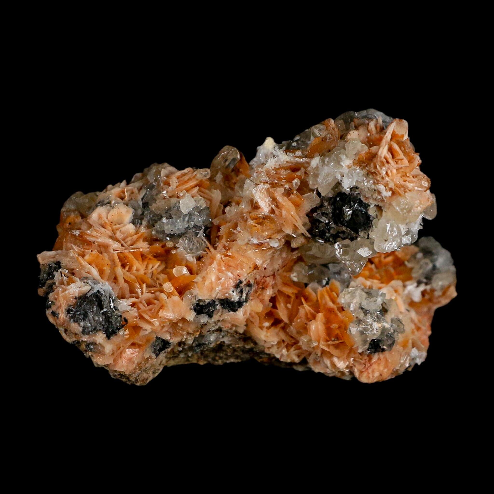 2.9" Sparkly Orange Barite Blades, Cerussite Crystals, Galena Crystal Mineral Morocco