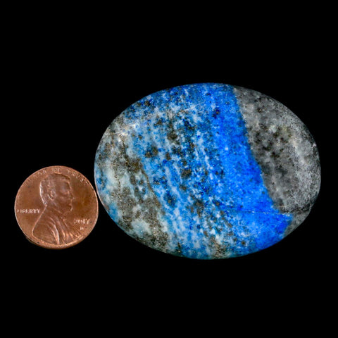2" Natural Blue Lapis Lazuli Worry Palm Stone Pyrite Crystal Calcite Mineral - Fossil Age Minerals