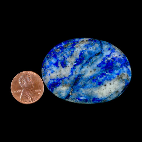2" Natural Blue Lapis Lazuli Worry Palm Stone Pyrite Crystal Calcite Mineral - Fossil Age Minerals