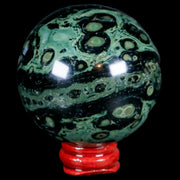 XL 59MM Green Eye Kambaba Jasper Sphere Stromatolite Algae Fossil Peacock Stand