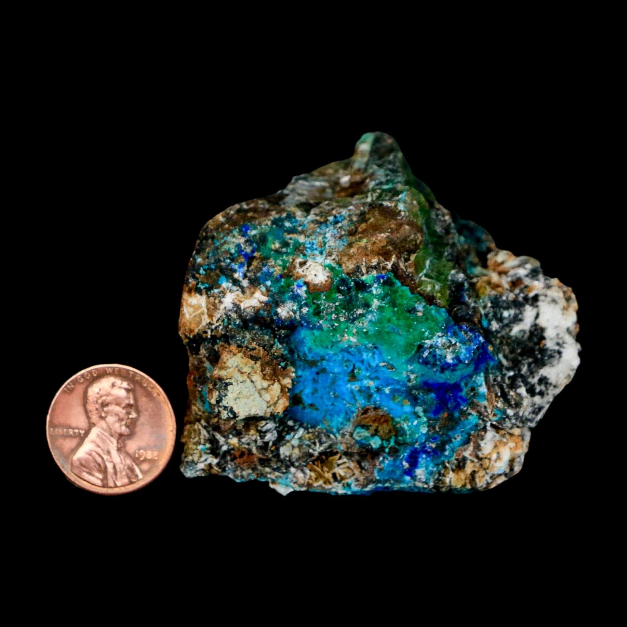 2.2" Azurite, Chrysocolla And Malachite Crystal Mineral Specimen On Matrix From Peru - Fossil Age Minerals