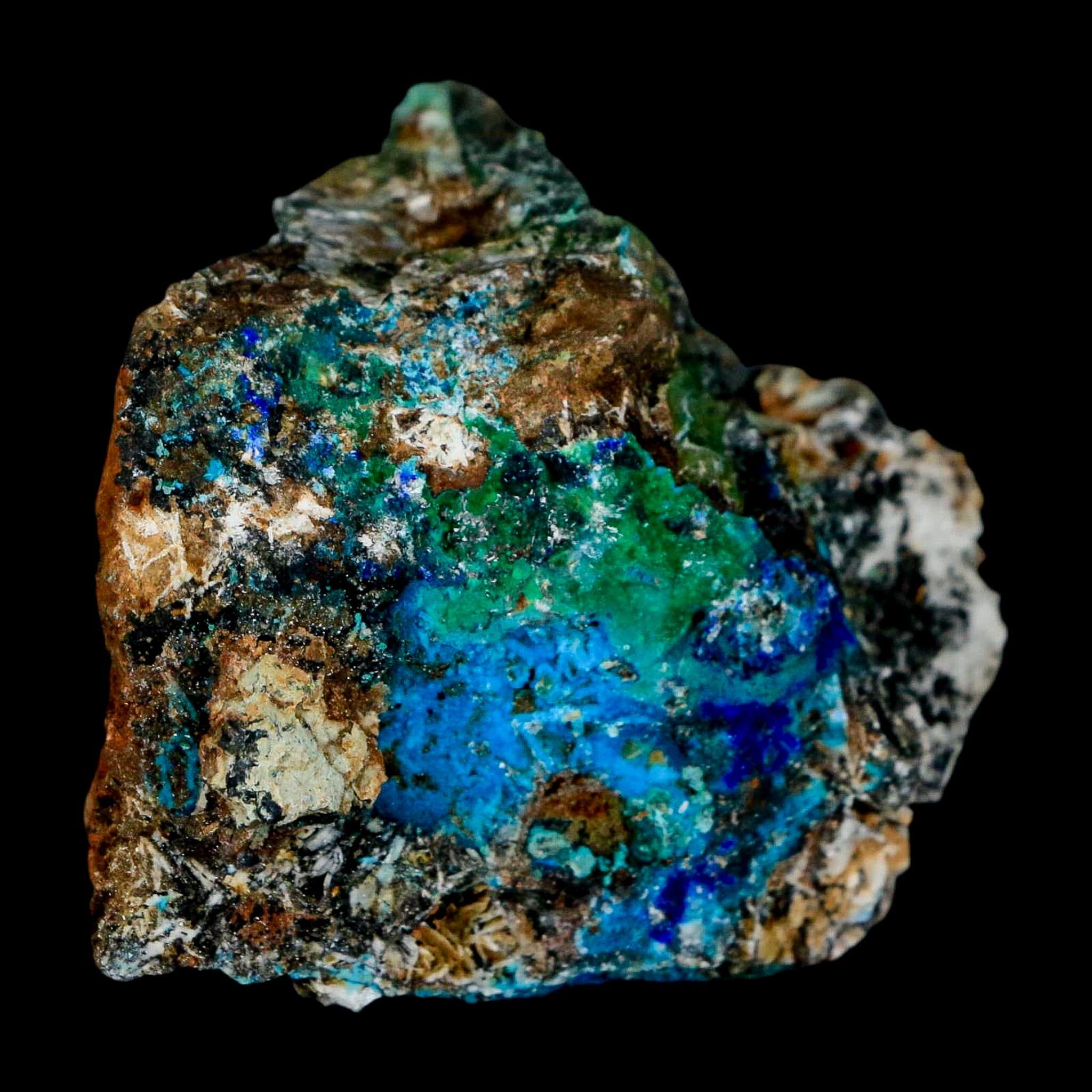 2.2" Azurite, Chrysocolla And Malachite Crystal Mineral Specimen On Matrix From Peru - Fossil Age Minerals