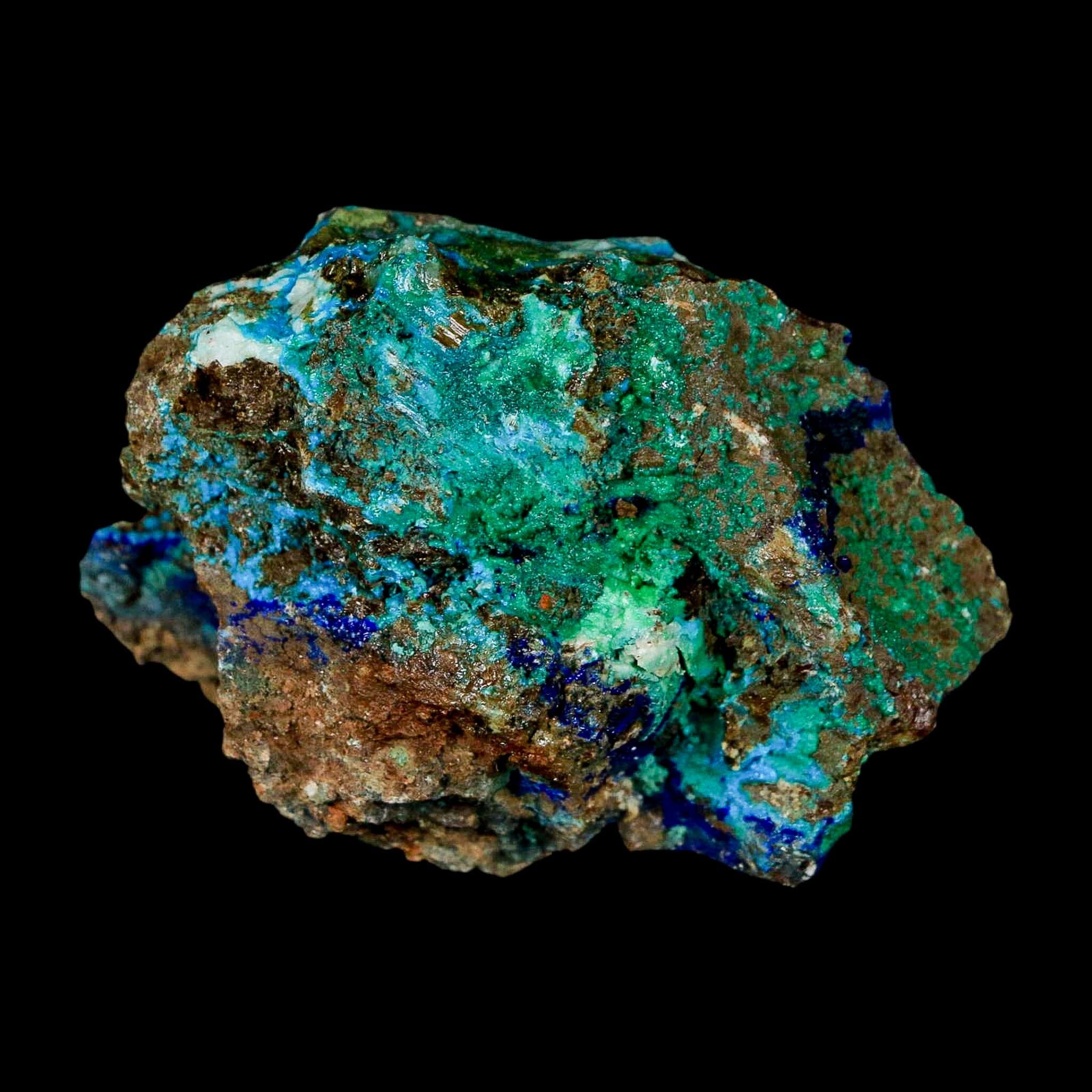 2.5" Azurite, Chrysocolla And Malachite Crystal Mineral Specimen On Matrix From Peru - Fossil Age Minerals