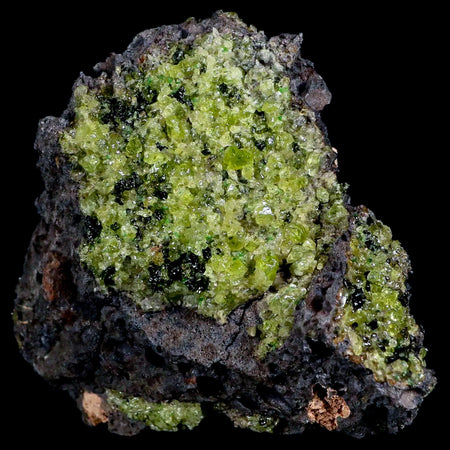 3.4 Emerald Peridot Crystals, Chrome Diopside And Spinel On Volcanic Rock Gila, AZ