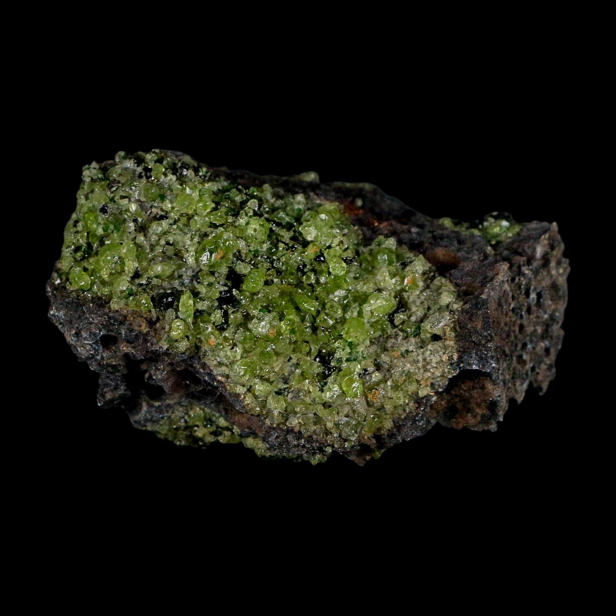 3" Emerald Peridot Crystals, Chrome Diopside And Spinel On Volcanic Rock Gila, AZ - Fossil Age Minerals