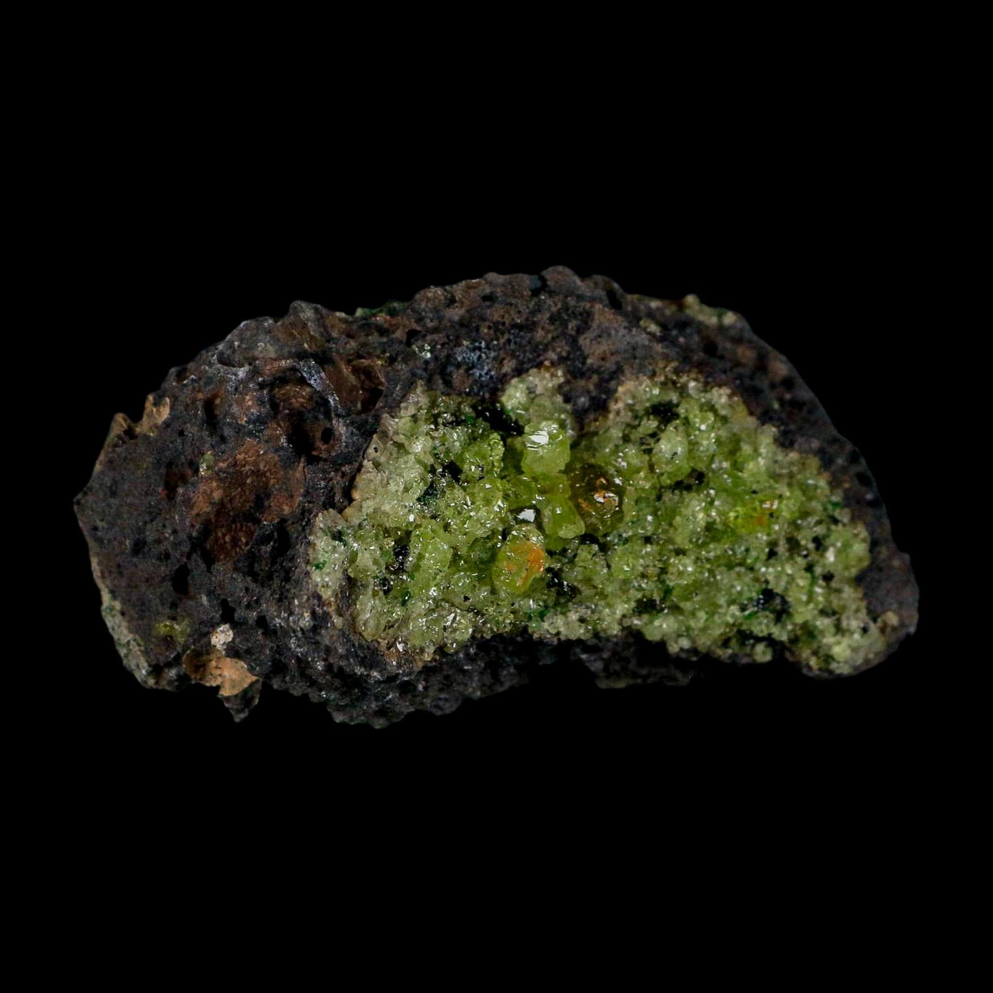 3" Emerald Peridot Crystals, Chrome Diopside And Spinel On Volcanic Rock Gila, AZ - Fossil Age Minerals