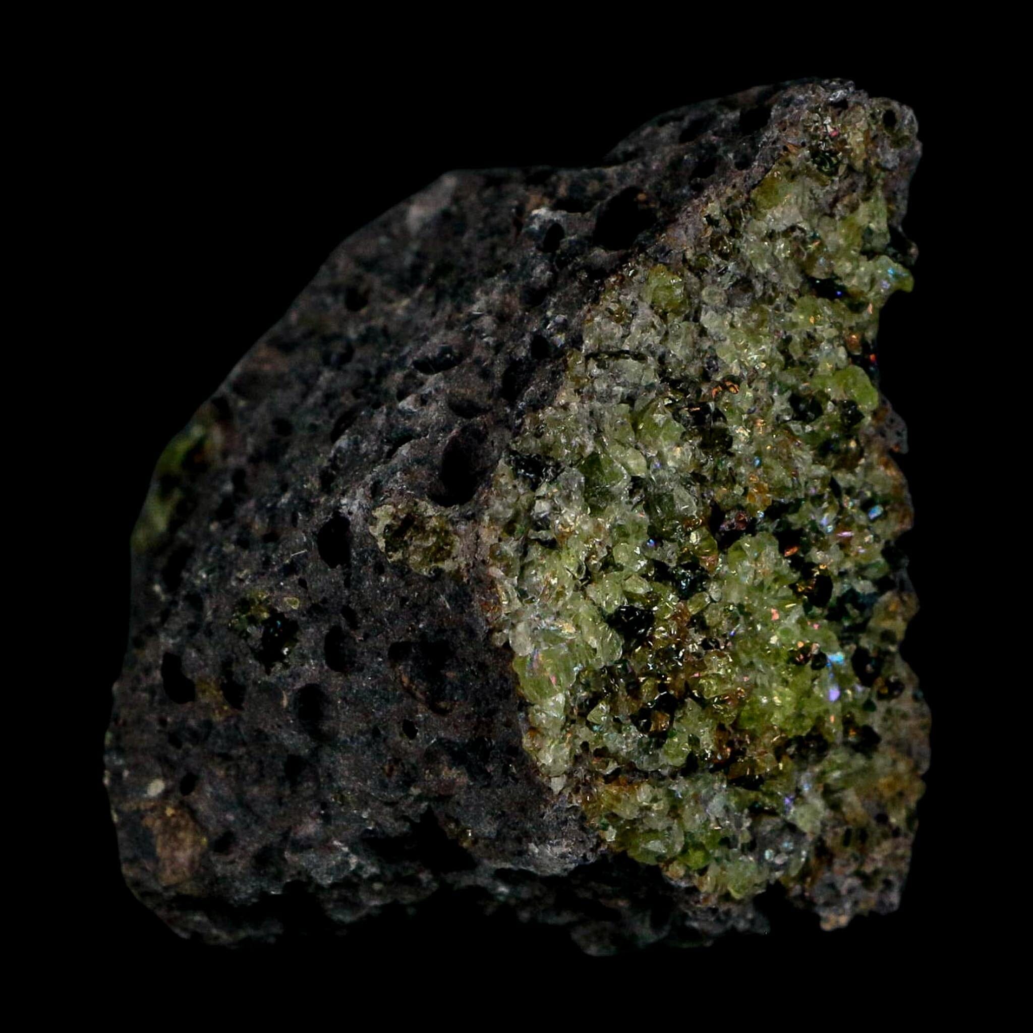 3" Emerald Peridot Crystals, Chrome Diopside And Spinel On Volcanic Rock Gila, AZ - Fossil Age Minerals