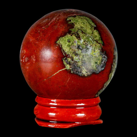 42MM Polished Natural Dragon Blood Jasper Sphere, Ball, Orb Australia Stand - Fossil Age Minerals