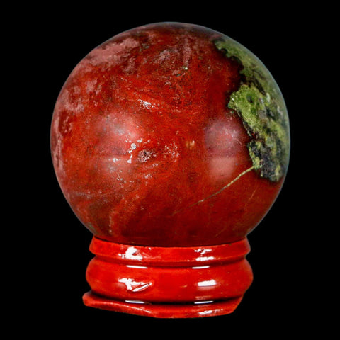 42MM Polished Natural Dragon Blood Jasper Sphere, Ball, Orb Australia Stand - Fossil Age Minerals