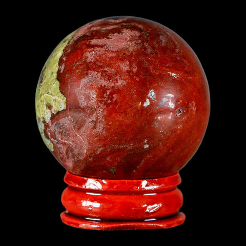 42MM Polished Natural Dragon Blood Jasper Sphere, Ball, Orb Australia Stand - Fossil Age Minerals