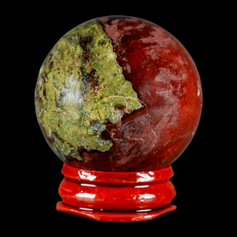 42MM Polished Natural Dragon Blood Jasper Sphere, Ball, Orb Australia Stand - Fossil Age Minerals