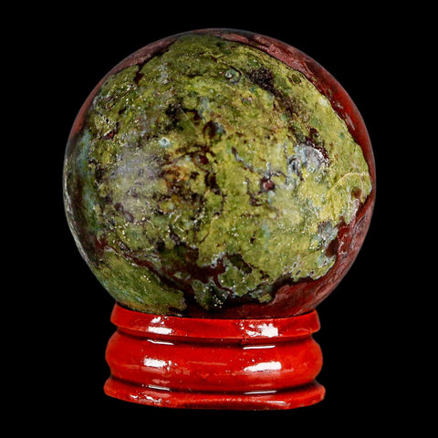 42MM Polished Natural Dragon Blood Jasper Sphere, Ball, Orb Australia Stand - Fossil Age Minerals