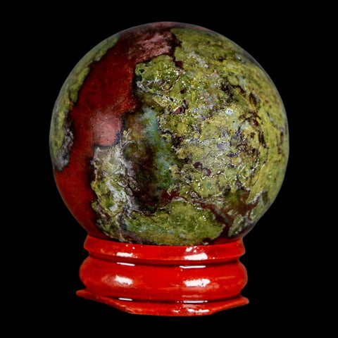 42MM Polished Natural Dragon Blood Jasper Sphere, Ball, Orb Australia Stand - Fossil Age Minerals