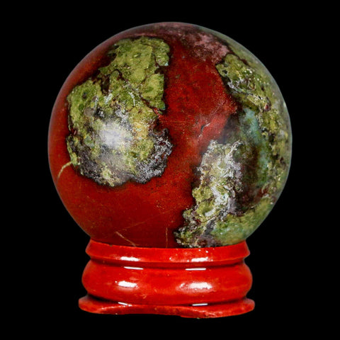 42MM Polished Natural Dragon Blood Jasper Sphere, Ball, Orb Australia Stand - Fossil Age Minerals