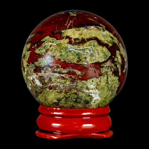 42MM Polished Natural Dragon Blood Jasper Sphere, Ball, Orb Australia Stand - Fossil Age Minerals