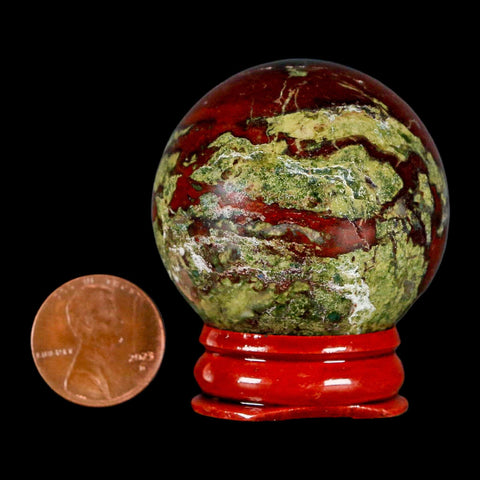 42MM Polished Natural Dragon Blood Jasper Sphere, Ball, Orb Australia Stand - Fossil Age Minerals